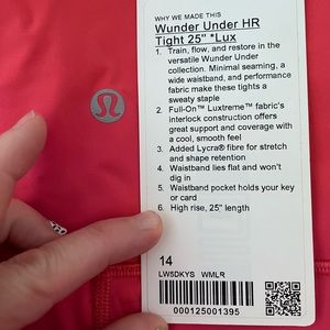 lululemon Wunder Under HR 25” Luxtreme Legging, Watermelon, double lined